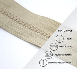 10x Scheidbare Ritssluiting voor Jassen en Tassen - 70 cm - Beige - Maat 5 — thumbnail 3