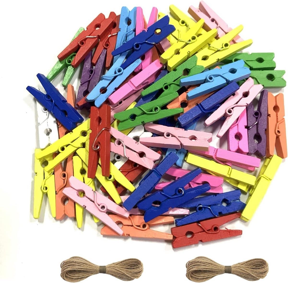 Houten Wasknijpers - Kleurrijke Clips - Foto's Ophangen - Groot Pakket 200 Stuks - 7.2 cm - Veelkleurig — afbeelding 1