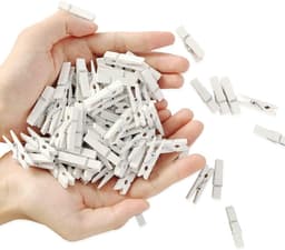 Mini Fotoclips - Houten Wasknijpers - Foto's Ophangen - Natuurlijk Hardhout - 128 stuks - Wit — thumbnail 1
