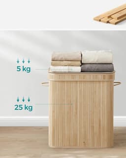 MAZAZU Wasmand Bamboe - Luxe Wasmand met Afneembare & Wasbare Linnen Zak - 100L - Beige - 54,5x34,5x61cm — thumbnail 5