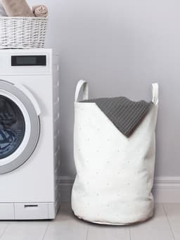 ABAKUHAUS minimalistische waszak, patroon van geplaatst vierkant, wasmand met handvatten en trekkoord voor wasserettes, natuurlijke kleuren — thumbnail 3