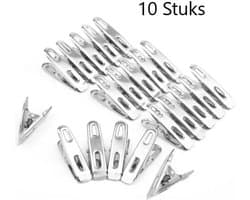 FSW-Products - 10 Stuks - Wasknijpers - RVS - Kledinghaken - Fotoknijpers - Kaartknijpers - Handdoekhaken - Staal - Zilver - Knijper - Waslijn — afbeelding 1