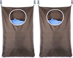 Wasmand Hangend - 2 Stuks - Bruin - Hangende Opvouwbare Waszak voor aan de Deur - Wassorteerder - Deurzak — thumbnail 1