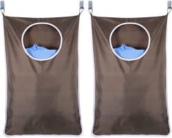 Wasmand Hangend - 2 Stuks - Bruin - Hangende Opvouwbare Waszak voor aan de Deur - Wassorteerder - Deurzak