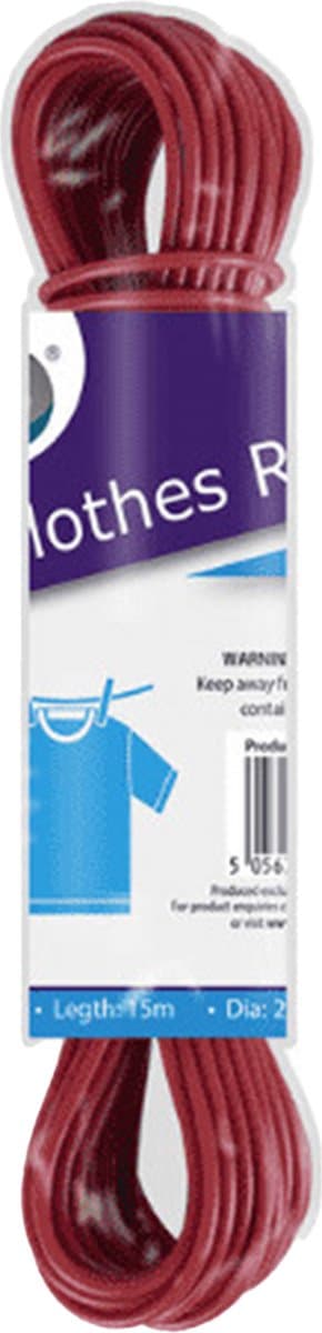 Waslijn/drooglijn 15 meter PVC rood — afbeelding 1