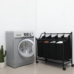 SONGMICS | XL Wassorteerder met 4 Waszakken |  Wasman Basket Op Wielen | Verrijdbare Wasmand met 4 uitneembare waszakken | Grote Wassorteer Mand | Afm. 87.5 x 38.5 x 81 Cm. | Kleur: ZWART — thumbnail 5