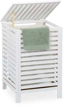 wasmand met deksel - 63 l - hout - 65,5 x 45 x 45 cm - waszak - wit — thumbnail 1