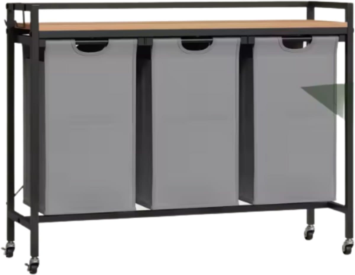 RM Store® - Uitschuifbare Wasmand Kast - Waswagen - 3 Compartimenten - Verwijderbare Waszak - Metalen Frame - 93 x 15 x 75 cm. — afbeelding 1