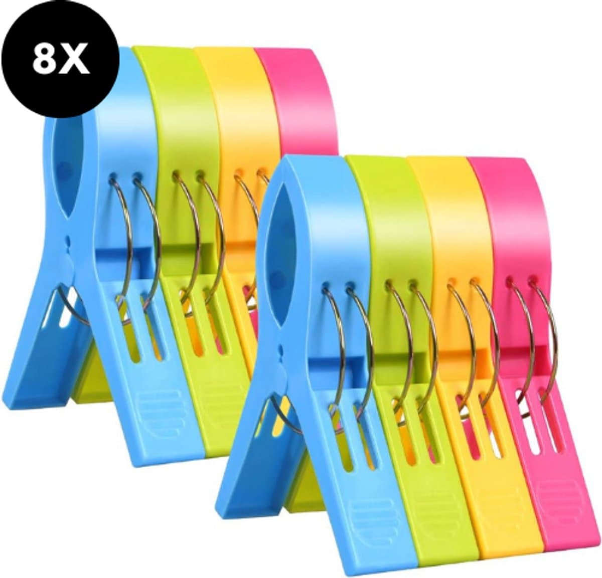 Ultiluxe® Grote strandlaken knijpers - 8 stuks - XXL badhanddoek klemmen - Handdoek clips - Wasknijpers - Badlaken vastzetten - Ligbed, strandstoel, kleding, camping stoel, tafelkleden - Kunststof strandhanddoek — afbeelding 1