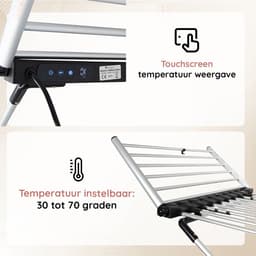 Eleganca Elektrisch Droogrek XL – 170 x 61 x 105 cm – Verwarmd Wasrek voor Kleding en Handdoeken – Extra groot - Timer met Touchscreen – Elektrisch – 220-240V - 310W - IPX1 - Zilver — thumbnail 5