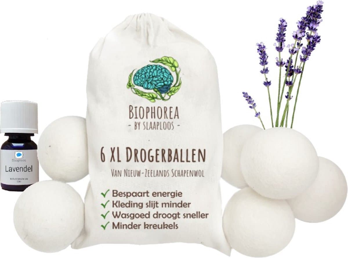 Lavendel Drogerballen set - 6 Wasdroger Ballen met Lavendel Olie - Wool dryer balls - Wasdrogerballen - Wasmachine ballen - Droogballen van Wol - 10ml etherische olie — afbeelding 1