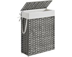 SONGMICS smalle wasmand, wasmand 55 L, wasbox van synthetisch rotan, met deksel en handgrepen, gevlochten, opvouwbaar, afneembare waszak, wasruimte duifgrijs LCB164G01
