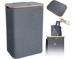 CALIYO Wasmand - Wassorteerder - Wasmand met Deksel - 69×43.5×32.5cm Nis Wasbox - Opvouwbare Mand Vuile Was - 100L - Grijs