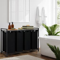 Blumtal Wasmand met 4 vakken - Wasmand met betonlook plank - Metalen frame - Wasmand met poten - Zwart — thumbnail 5