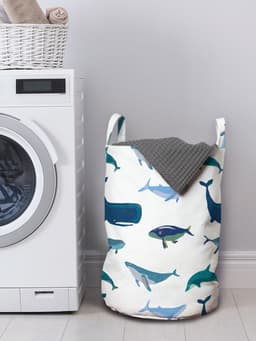 New Bed, Kinder Wasmand met Oceaan Thema en Walvissen, Opbergmand kinderkamer met Handvatten en Koordsluiting, Speelgoedmand kinderen - Speelgoedkist- Wasbox - 33 x 48 cm — thumbnail 3