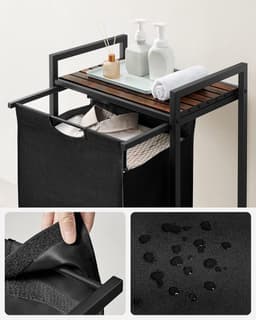 Wassorteerder - 65L - Metaal - vintage Bruin en Zwart -Wasmanden - Wassorteerder met Plank - 50 x 33 x 72 cm — thumbnail 4