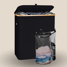 Oneiro's Luxe Wasmand PRO 140 L Zwart - opvouwbaar - L38 x B57 x H67 cm - wasmand met 2 vakken - wasmanden - wassorteerder — thumbnail 5