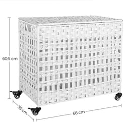 Wasmand met de hand gevlochten, wasmand van polyrotan, met 3 vakken, deksel en handgrepen, uitneembare zakken, woonkamer, slaapkamer, waskeuken, wit — thumbnail 4