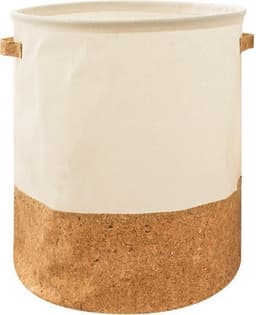 TDR - Katoenlinnen Opbergmand - Waterafstotende Binnenlaag - Speelgoedmand, Wasmand, handvaten , Opvouwbaar - 49 Liter - Wit & Kurk — thumbnail 2