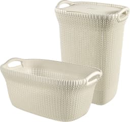 Curver Knit Wasmand met deksel 57L + Wasmand 40L - Gebroken wit — thumbnail 1