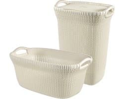 Curver Knit Wasmand met deksel 57L + Wasmand 40L - Gebroken wit — afbeelding 1