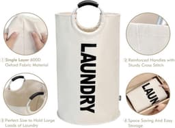 Wasmand - Waszak - Laundry basket - Opvouwbaar - 81L - Off White — thumbnail 2