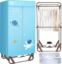 Uten Draagbare elektrische droger Gr886 - 2 lagen droog Design - Warmtepompdroger - 1500 W - Timer 0-180 Min - Elektrisch Droogrek met Verwarming - Wasdroger - Tot 15kg wasgoed - Als wasdroger, droogrek en Kledingkast- Hoogte 1.4 M - lichtblauw — thumbnail 1