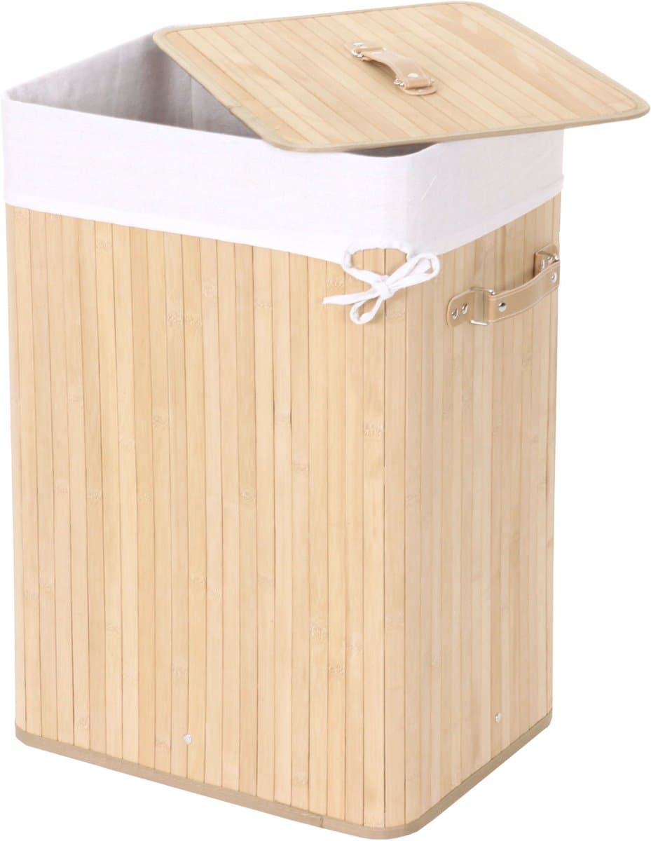 Wasmand MCW-C21, Wasbox Wasbox Wasbox, bamboe 61x43x32cm 70l ~ natuurlijke kleur — afbeelding 1