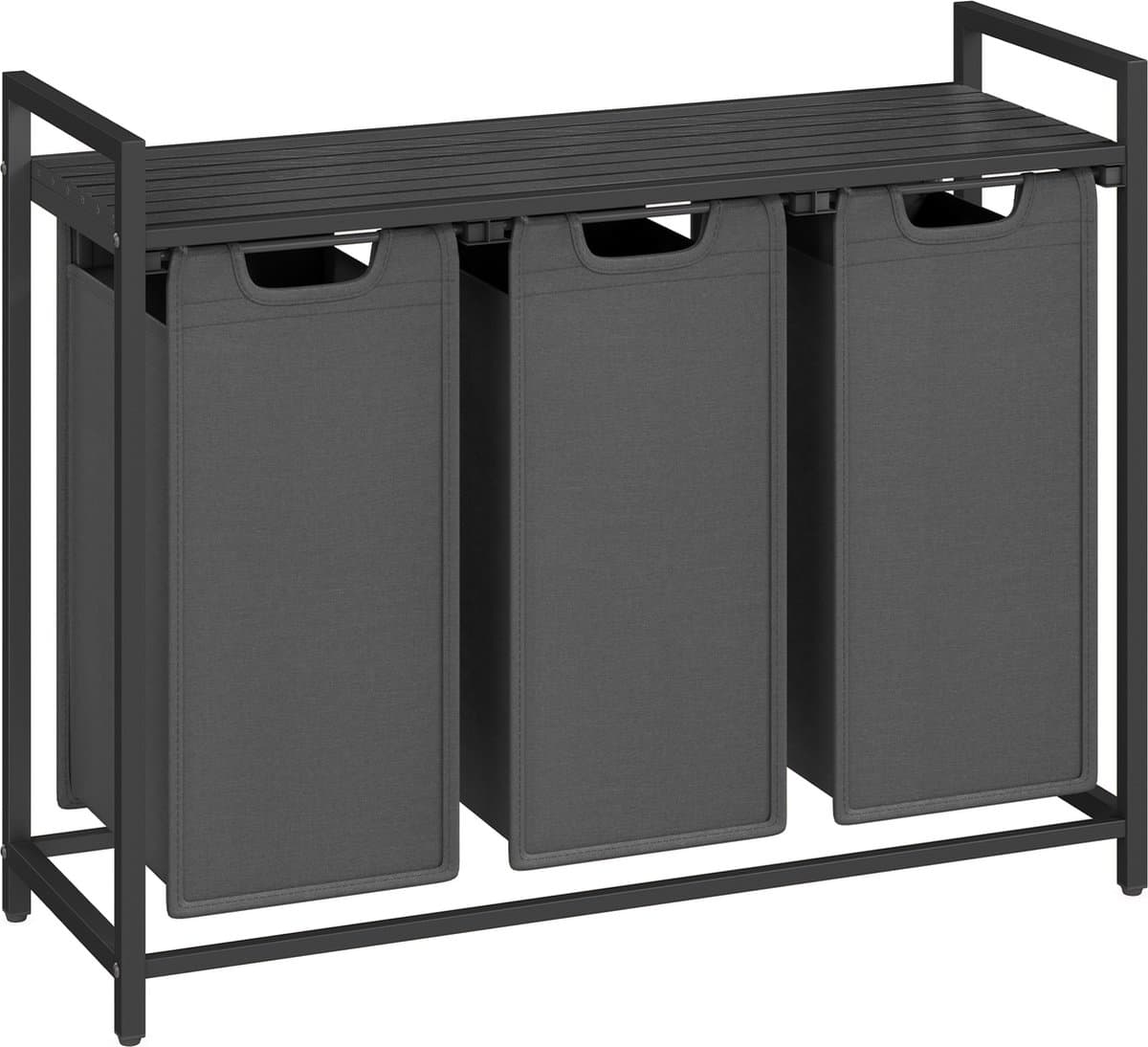 ACAZA Wasmand 3 vakken - 114 L - Zwart en Grijs - 92,5 x 33 x 71 cm — afbeelding 1