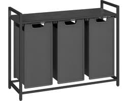 ACAZA Wasmand 3 vakken - 114 L - Zwart en Grijs - 92,5 x 33 x 71 cm — afbeelding 1