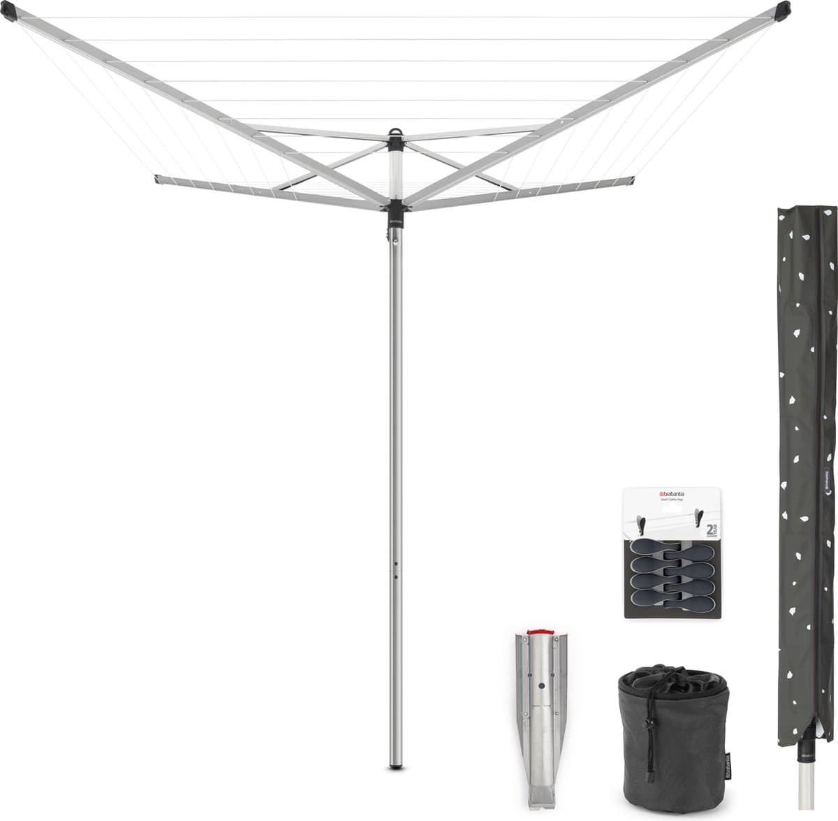 Brabantia Topspinner Droogmolen - 40 m - met Metalen Grondanker - Beschermhoes - Wasknijpertasje en Wasknijpers - Metallic Grey — afbeelding 1