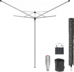 Brabantia Topspinner Droogmolen - 40 m - met Metalen Grondanker - Beschermhoes - Wasknijpertasje en Wasknijpers - Metallic Grey — thumbnail 1