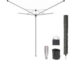 Brabantia Topspinner Droogmolen - 40 m - met Metalen Grondanker - Beschermhoes - Wasknijpertasje en Wasknijpers - Metallic Grey — afbeelding 1