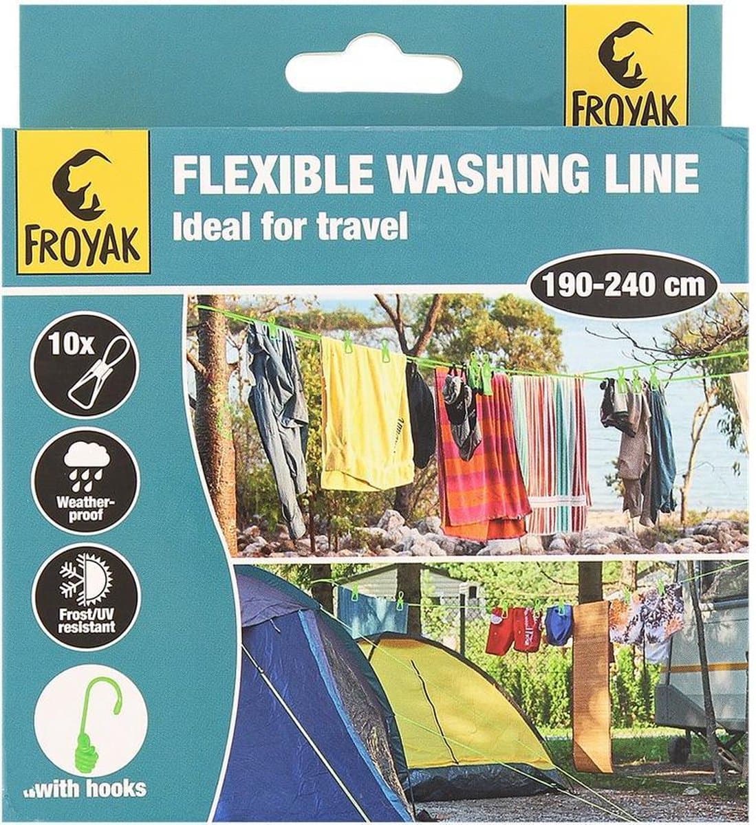 Camping Waslijn - Flexibel - 10 Haken — afbeelding 1