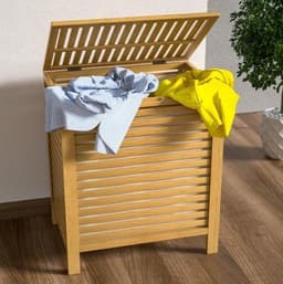 Casaria Wasmand - met Deksel 70L Wasbox met Uitneembare Waszak - Bamboe — thumbnail 2