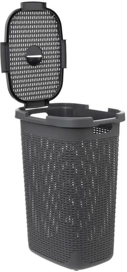 5Five Wasmand met deksel Rotan - 2x - donkergrijs - gevlochten kunststof - 60 liter - 45 x 35 x 66 cm — thumbnail 3