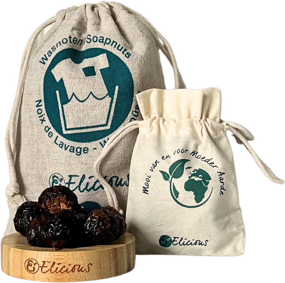 Elicious® - Wasnoten - Startset met waszakje - 150 gram - Zeepnoten - Natuurlijk Wassen - Natuurlijk Kledingwasmiddel - Natuurlijk Vaatwasmiddel - Plasticvrij — afbeelding 1