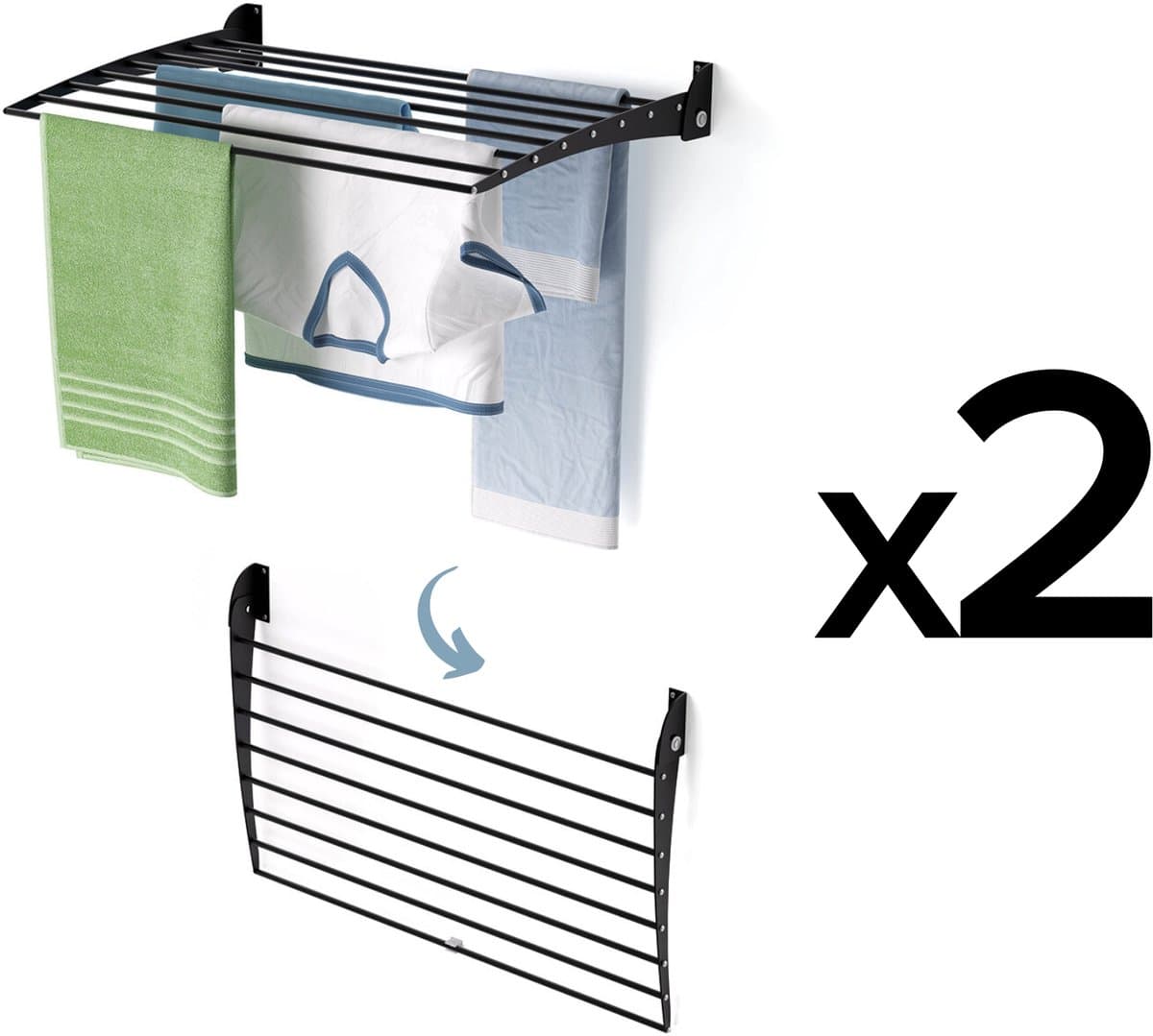 2x Foxydry Fold 82 cm DOWN - black - wasdroogrek wandmontage clicksysteem - neerwaartse sluiting - 82 x 50 x 10 cm — afbeelding 1