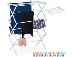 droogrek inklapbaar - met 12 knijpers - 105x74x37 cm - staand - wit — afbeelding 1