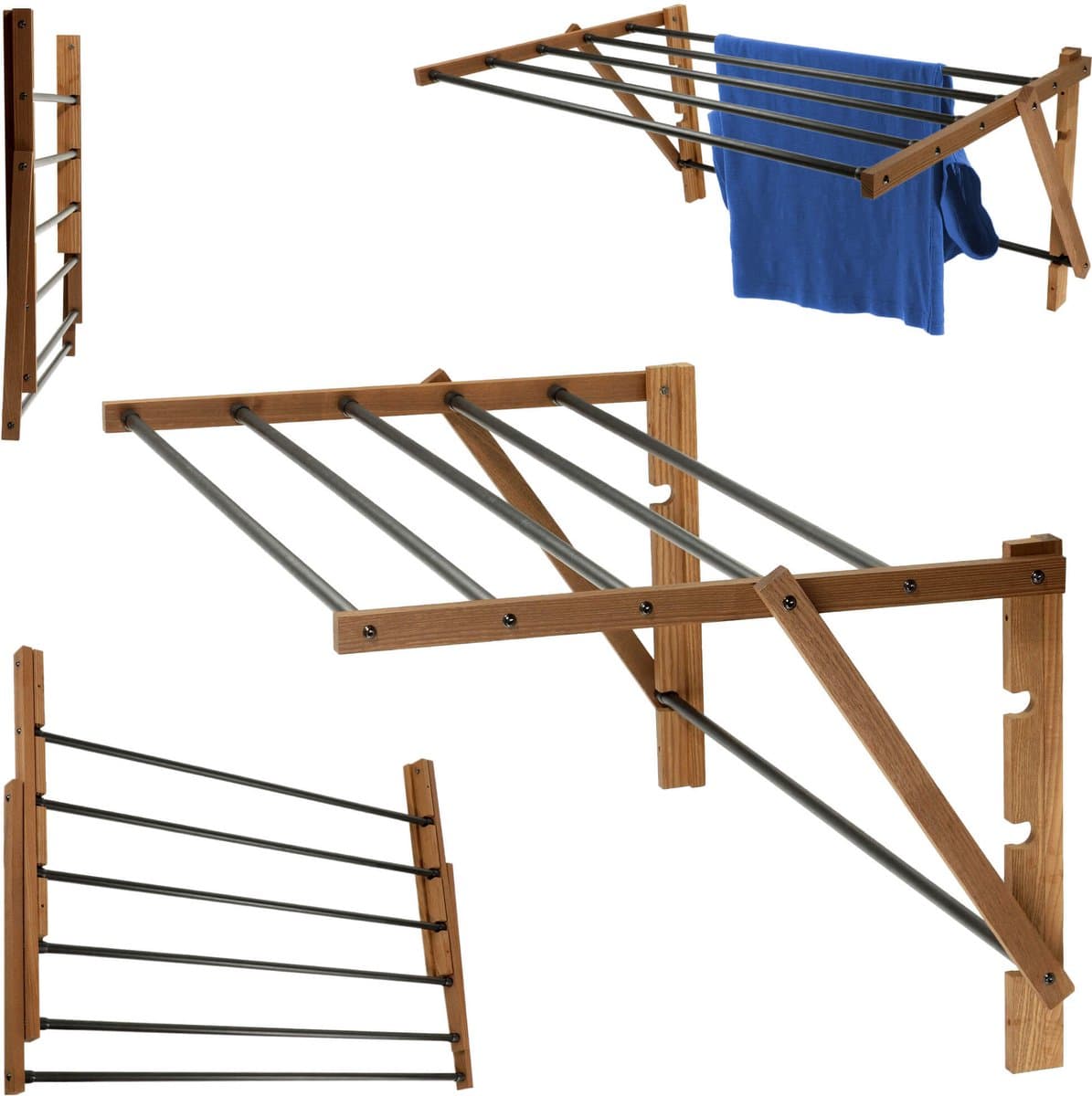 KADAX houten wasdroger voor de badkamer, 85 cm, wandmontage, milieuvriendelijk, voor thuis — afbeelding 1