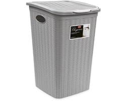 Wasmand met deksel 'Elegance' - 50 Liter - Met ventilatie - Handgrepen - Grijs — afbeelding 1
