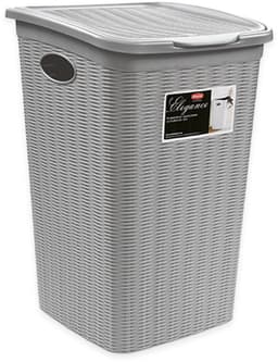 Wasmand met deksel 'Elegance' - 50 Liter - Met ventilatie - Handgrepen - Grijs — thumbnail 1