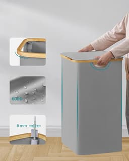 SONGMICS Wasmand met 3 vakken, 150 l, wasmand met deksel, opvouwbaar, afneembare waszak, Oxford stof, bamboe handvatten, 60 x 38,5 x 70,5 cm, duifgrijs — thumbnail 5