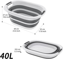 NAIZY Wasmand, opvouwbaar, 40 liter, wasverzamelaar, wasbak van kunststof met 2 handgrepen, draagbaar, inklapbaar, ruimtebesparend, bewaardoos voor kleding, speelgoed en camping — thumbnail 4