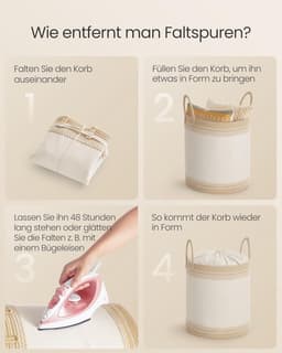 Furnstar Wasmand - 60 Liter - Opbergmand met Deksel - Katoenen Touw - Trekkoord - Handvatten - Voor Kleding en Dekens - Bruin RLH060K01 — thumbnail 5