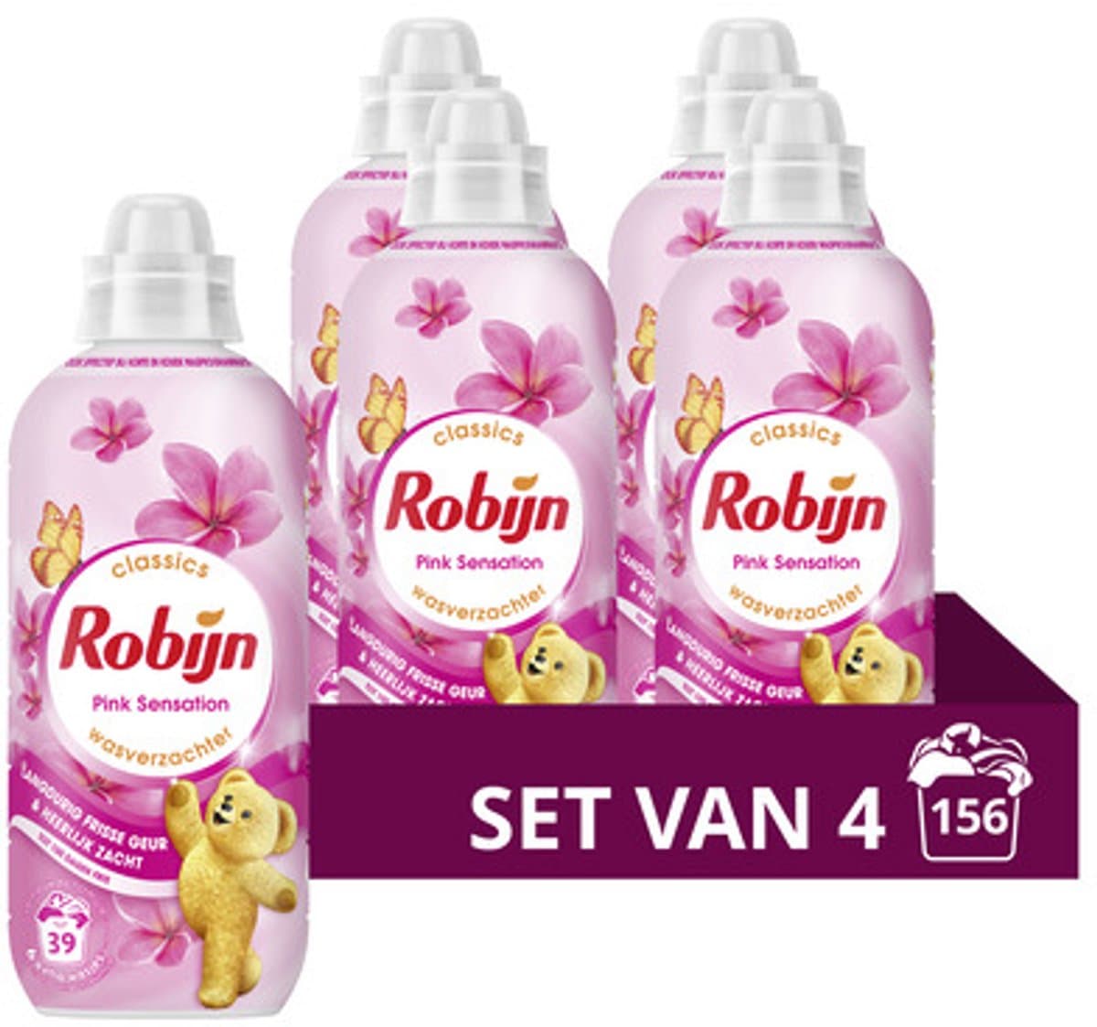 Robijn - Wasverzachter - Pink Sensation - 4 flessen - 156 wasbeurten - Voordeelverpakking — afbeelding 1