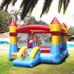 Kleurrijk Opblaasbaar Springkasteel met Glijbaan voor Kinderen - 370 x 280 x 220 cm — thumbnail 4