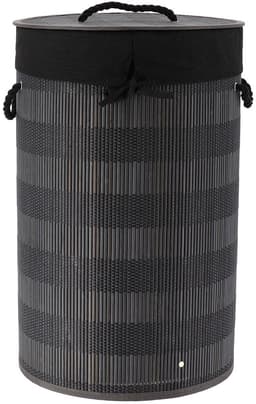 Tendance Wasmand Rustic met deksel Rotan - zwart/grijs - rond - katoen/bamboe - 67 liter - 35 x 35 x 55 cm — thumbnail 1