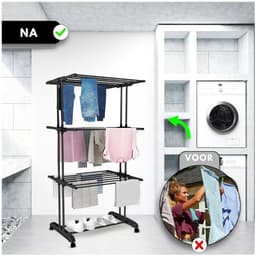 Zavira® Wasrek - Droog - Washanger - 72x50x172 cm - Zwart — thumbnail 4