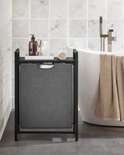 Wasmand, wasemmer met plank, waskast, oxford stof wasstas uitbreidbaar, verwijderbaar, metalen frame, 65 l, 50 x 33 x 72 cm, zwartgrijs — thumbnail 3